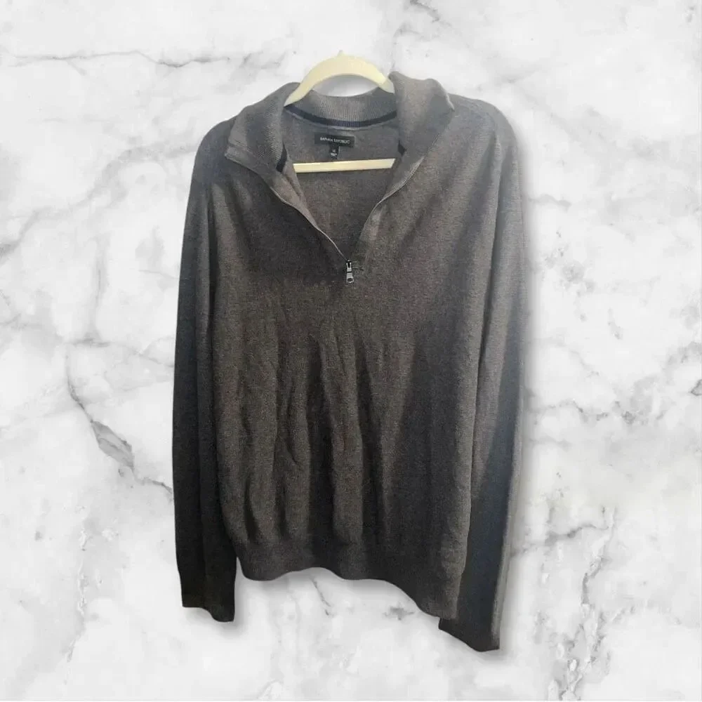 ✨Banana Republic Half Zip Pullover Sz XL Green/Grey Sweater✨